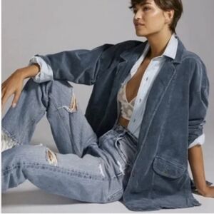 Anthropologie Pilcro Oversized Corduroy Blazer Jacket Blue Sz M